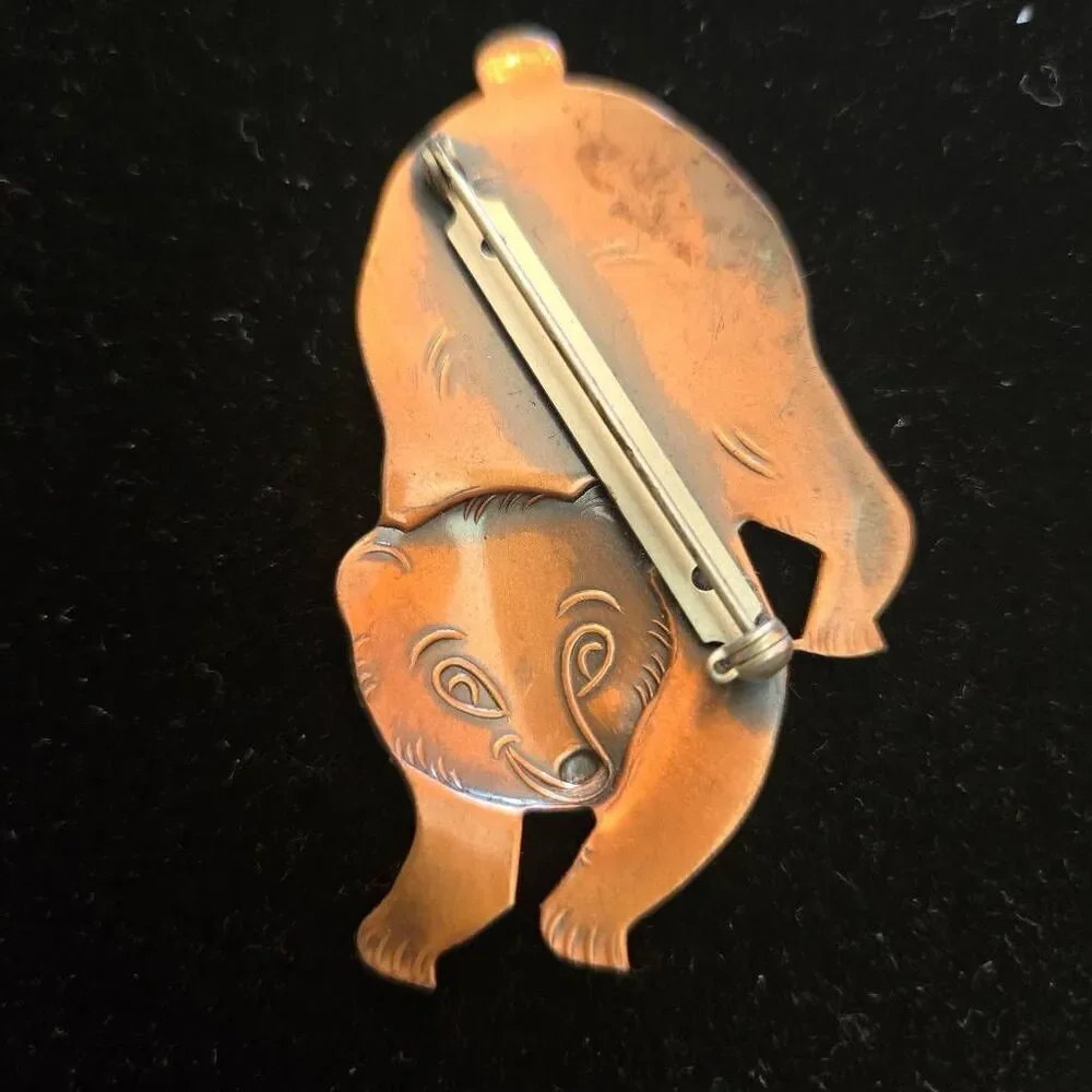 Vintage Copper Bear Brooch Pin